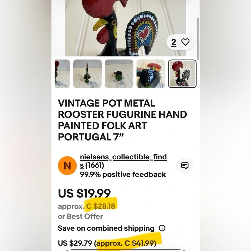 Portugal π΅πΉ MΓ©tal Handpainted Colorful 6β Rooster Figurine - Picture 11 of 12